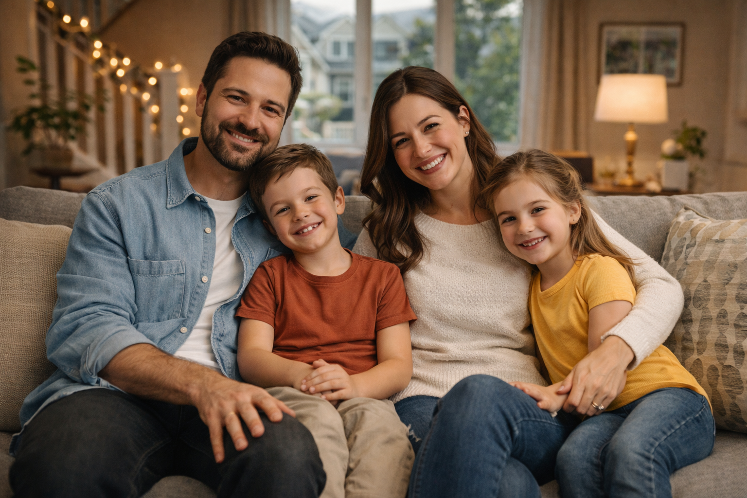 Happy family relaxing in a clean home